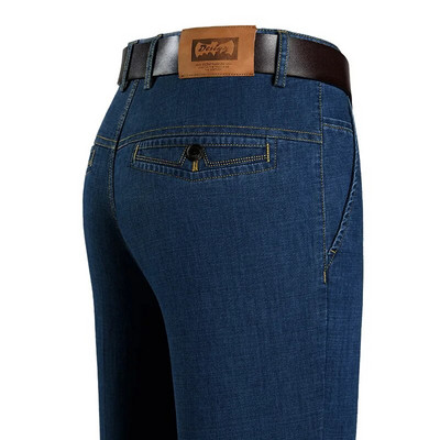 Pantaloni de costum de blugi cu talie înaltă pentru bărbați de afaceri, la modă la modă, elastici, largi, drepți, subțiri, pantaloni de marcă de vârstă mijlocie