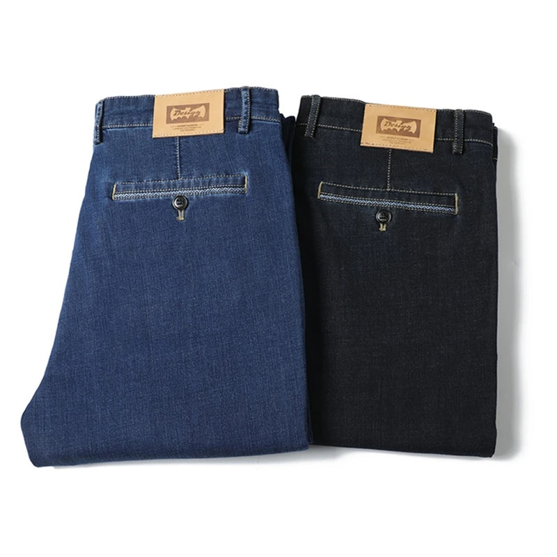 Pantaloni de costum de blugi cu talie înaltă pentru bărbați de afaceri, la modă la modă, elastici, largi, drepți, subțiri, pantaloni de marcă de vârstă mijlocie