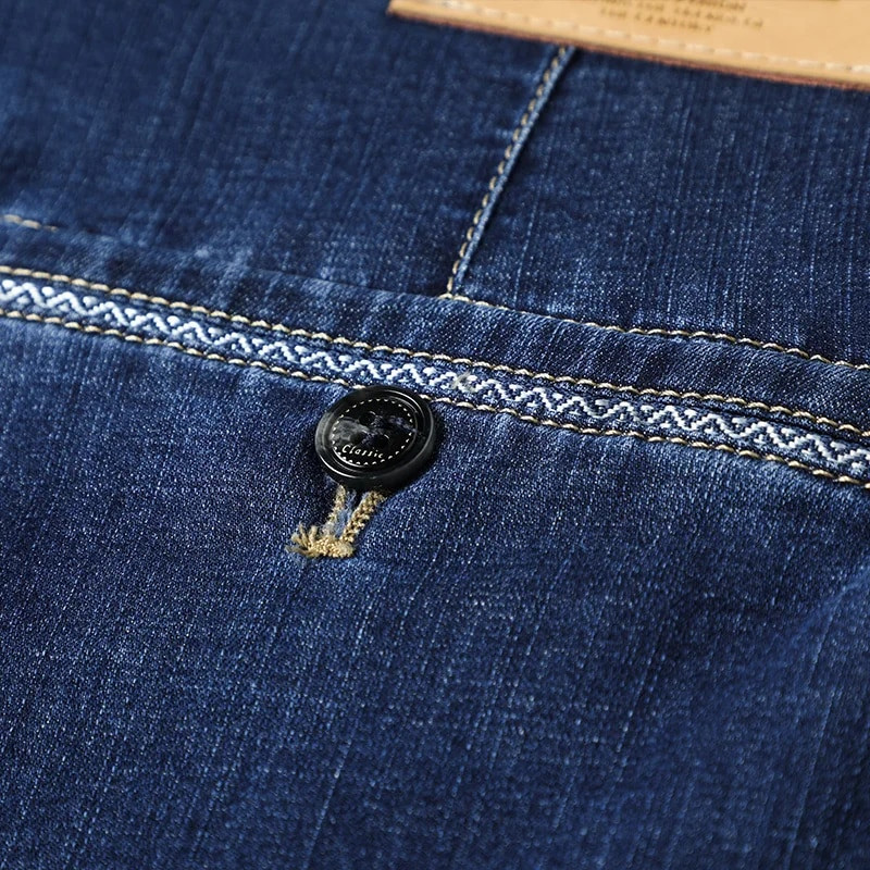 Pantaloni de costum de blugi cu talie înaltă pentru bărbați de afaceri, la modă la modă, elastici, largi, drepți, subțiri, pantaloni de marcă de vârstă mijlocie