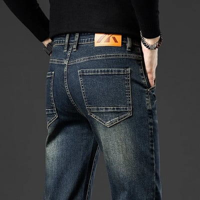 Pánske retro strečové rovné džínsy, umyté módne zúfalé vrecovité džínsové nohavice, pánske klasické značkové nohavice