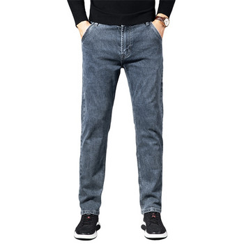 ICPANS Есенни летни дънкови дънки Мъжки прави еластични обикновени дънки за мъже Черни класически ретро мъжки панталони Голям размер 29-38 40