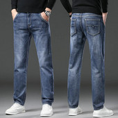 2024 Blugi elastici pentru bărbați de modă Bărbați de afaceri Blugi clasici cu picioare drepte Pantaloni lungi de denim casual Pantaloni slim pentru bărbați simpli