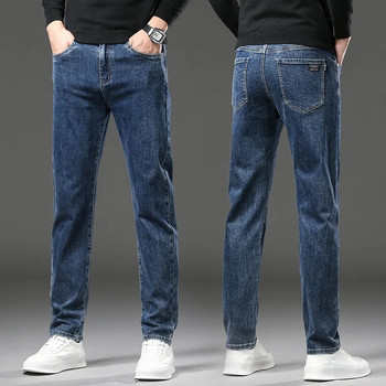 Модни мъжки еластични дънки за 2024 г. Бизнес мъжки класически дънки с прави крака Ежедневни дънкови дълги панталони Slim Fit Simple Man Trousers