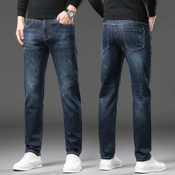Модни мъжки еластични дънки за 2024 г. Бизнес мъжки класически дънки с прави крака Ежедневни дънкови дълги панталони Slim Fit Simple Man Trousers