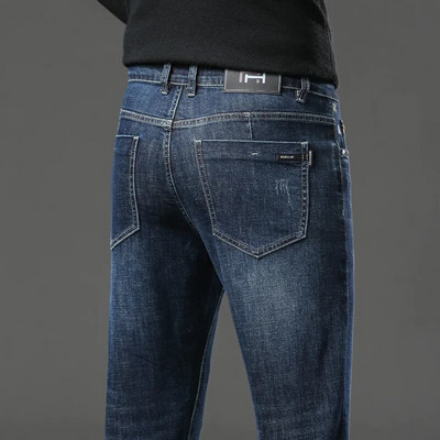 2024 Blugi elastici pentru bărbați de modă Bărbați de afaceri Blugi clasici cu picioare drepte Pantaloni lungi de denim casual Pantaloni slim pentru bărbați simpli