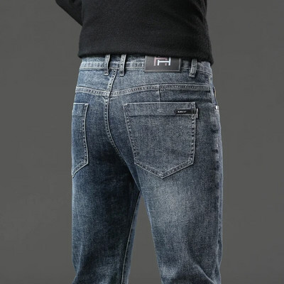 2024 Blugi elastici pentru bărbați de modă Bărbați de afaceri Blugi clasici cu picioare drepte Pantaloni lungi de denim casual Pantaloni slim pentru bărbați simpli
