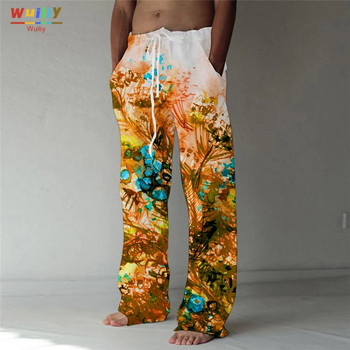Ανδρική μπογιά Flower Casual Art Παντελόνι Φαρδιά Ζωγραφική Τσέπες παντελονιού Κορδόνι Ελαστικό παντελόνι μέσης Yoga Comfort