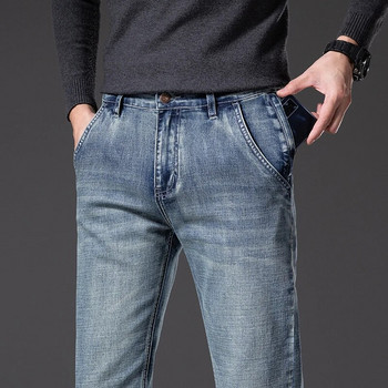 Мъжки ретро сини дънки с цип против кражба, есенни, устойчиви на износване дънкови карго панталони от еластичен плат, мъжки