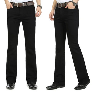 2023 г. Нови мъжки бизнес ежедневни панталони Мъжки еластични тънки ботуши със средна талия Полуразкроени дънки Four Seasons Bell Bottom Jeans 26-38