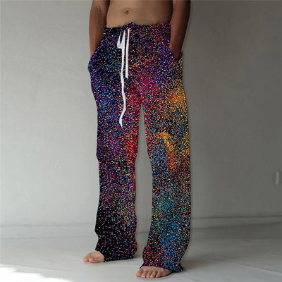 Pánske nohavice, letné nohavice, plážové nohavice so sťahovacou šnúrkou, elastický pás, rovné nohavice, abstraktné grafické potlače