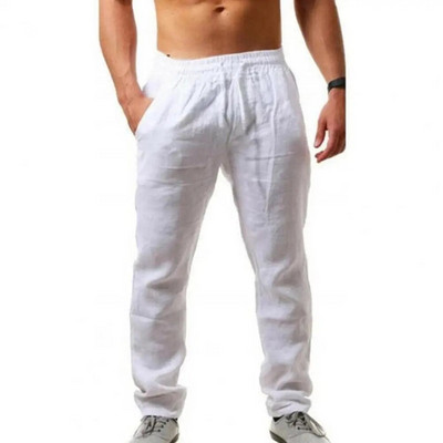 2022 Pantaloni din in pentru bărbați, buzunare laterale, cu șnur, cu talie elastică, pantaloni de jogging, pantaloni de trening respirabili, pantaloni casual de vară pentru bărbați