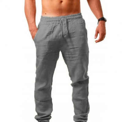 2022 Pantaloni din in pentru bărbați, buzunare laterale, cu șnur, cu talie elastică, pantaloni de jogging, pantaloni de trening respirabili, pantaloni casual de vară pentru bărbați