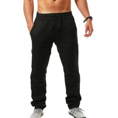 2022 Pantaloni din in pentru bărbați, buzunare laterale, cu șnur, cu talie elastică, pantaloni de jogging, pantaloni de trening respirabili, pantaloni casual de vară pentru bărbați