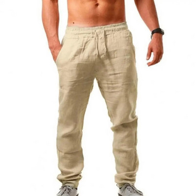 2022 Pantaloni din in pentru bărbați, buzunare laterale, cu șnur, cu talie elastică, pantaloni de jogging, pantaloni de trening respirabili, pantaloni casual de vară pentru bărbați