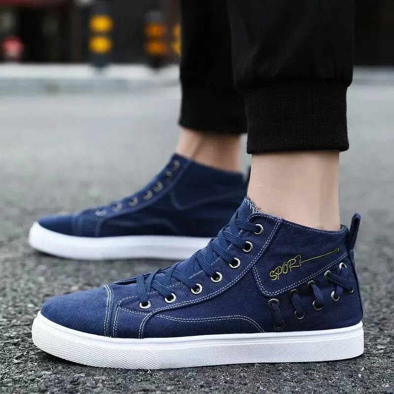 Toamnă vară bărbați denim pantofi casual pantofi cu platformă de cusut la modă, pantofi de pânză pentru bărbați, cu vârf înalt, respirabili, denim pentru bărbați.