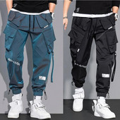 Pantaloni subțiri casual bărbați Panglici Pantaloni de jogging harem pentru bărbați Pantaloni cargo de primăvară slim fit Pantaloni cu mai multe buzunare