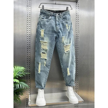 Foufurieux New Ripped Jeans Ανδρικά Ρούχα Φαρδιά Stretch Ψηλόμεση Τζιν Ανδρικό τζιν παντελόνι Oversize Vintage Jean Παντελόνι Harajuku
