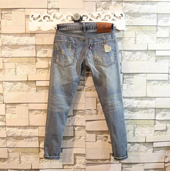 Ανδρικά κορεατικά μόδας τρύπες τζιν παντελόνι 9 σημείων Small Foot Slim Fit Man Cargo Παντελόνι Streetwear Τζιν παντελόνι