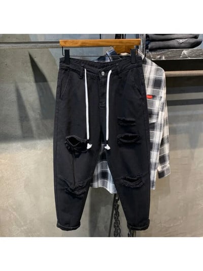 2023 Streetwear Módne čierne roztrhané úzke džínsy Pánske slim hip hop džínsové nohavice Nové jarné ležérne džínsy pre mužov jogging