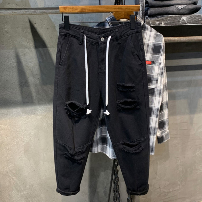 2023 Streetwear Módne čierne roztrhané úzke džínsy Pánske slim hip hop džínsové nohavice Nové jarné ležérne džínsy pre mužov jogging