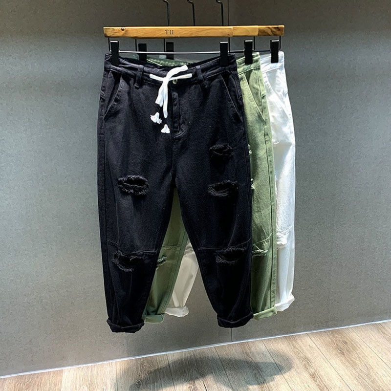 Badu.bg 2023 Streetwear Модни черни скъсани тесни дънки Мъжки тънки хип ...