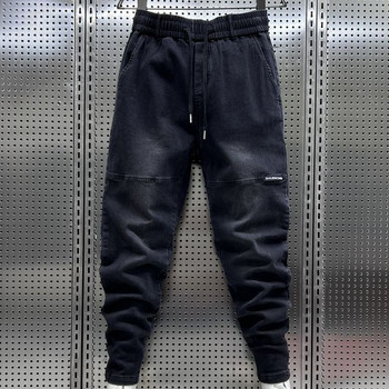 Мъжки дънки в стил Y2K, черни, сиви, торбести харем с бродерия, малки крачоли, луксозно мъжко облекло, каубойски панталон, мъжки