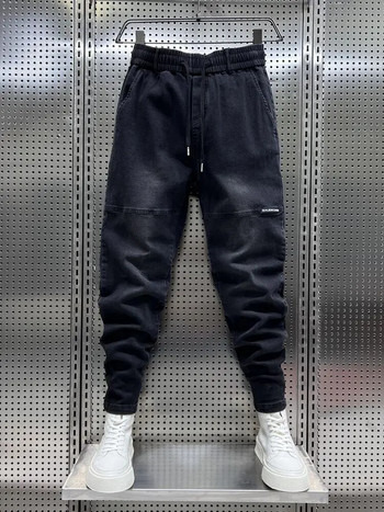 Мъжки дънки в стил Y2K, черни, сиви, торбести харем с бродерия, малки крачоли, луксозно мъжко облекло, каубойски панталон, мъжки
