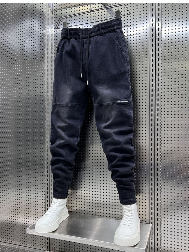 Pánske džínsy so sťahovacou šnúrkou v štýle Y2K, čierno-sivé, vrecovité, s výšivkou, luxusné pánske oblečenie, kovbojské nohavice