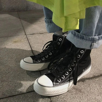 Мъжки ежедневни модерни високи платнени обувки с щампи на букви Модни обувки за скейтборд Летни нови обувки с кръгли пръсти и плоски обувки с връзки