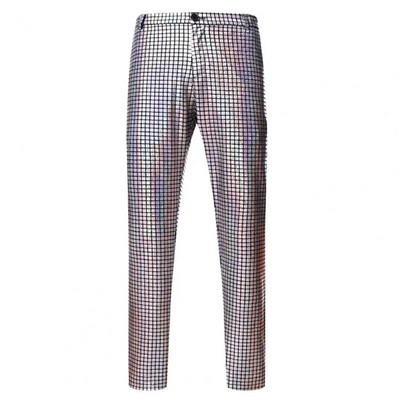 Pantaloni colorați pentru bărbați Pantaloni uni pentru bărbați Pantaloni eleganti pentru bărbați Pantaloni de discoteca cu paiete curcubeu pentru club de noapte Dj Stage Aplicație largă