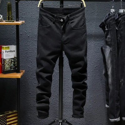 Primăvară Toamnă Nouă țesătură de denim lustruită, subțire, coreeană, bărbați, îmbrăcăminte de stradă, haine de designer, pantaloni de blugi pentru studenți, spălați cowboy