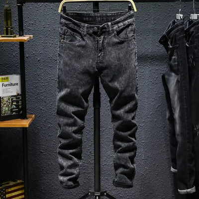 Primăvară Toamnă Nouă țesătură de denim lustruită, subțire, coreeană, bărbați, îmbrăcăminte de stradă, haine de designer, pantaloni de blugi pentru studenți, spălați cowboy