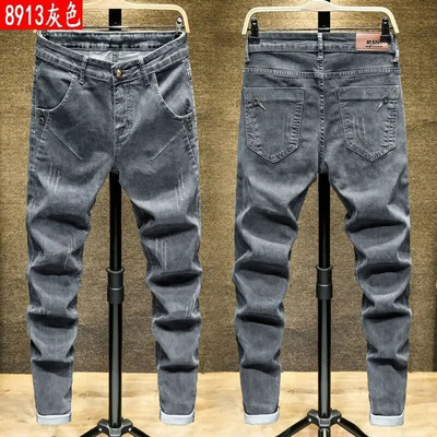 Primăvară Toamnă Nouă țesătură de denim lustruită, subțire, coreeană, bărbați, îmbrăcăminte de stradă, haine de designer, pantaloni de blugi pentru studenți, spălați cowboy