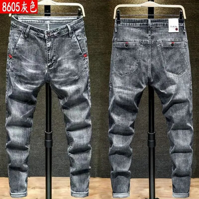 Primăvară Toamnă Nouă țesătură de denim lustruită, subțire, coreeană, bărbați, îmbrăcăminte de stradă, haine de designer, pantaloni de blugi pentru studenți, spălați cowboy