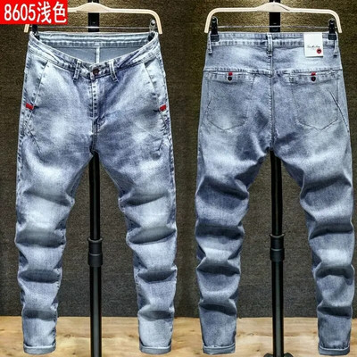 Primăvară Toamnă Nouă țesătură de denim lustruită, subțire, coreeană, bărbați, îmbrăcăminte de stradă, haine de designer, pantaloni de blugi pentru studenți, spălați cowboy