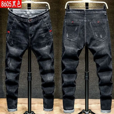 Primăvară Toamnă Nouă țesătură de denim lustruită, subțire, coreeană, bărbați, îmbrăcăminte de stradă, haine de designer, pantaloni de blugi pentru studenți, spălați cowboy