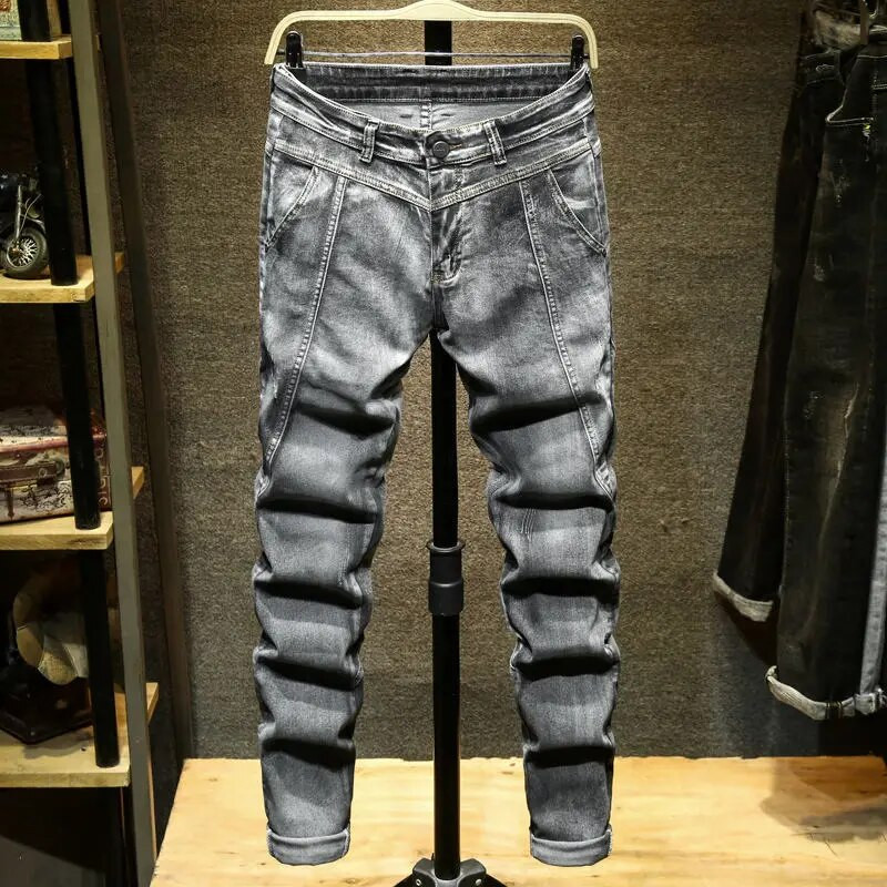 Primăvară Toamnă Nouă țesătură de denim lustruită, subțire, coreeană, bărbați, îmbrăcăminte de stradă, haine de designer, pantaloni de blugi pentru studenți, spălați cowboy