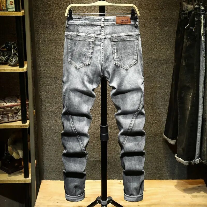 Primăvară Toamnă Nouă țesătură de denim lustruită, subțire, coreeană, bărbați, îmbrăcăminte de stradă, haine de designer, pantaloni de blugi pentru studenți, spălați cowboy