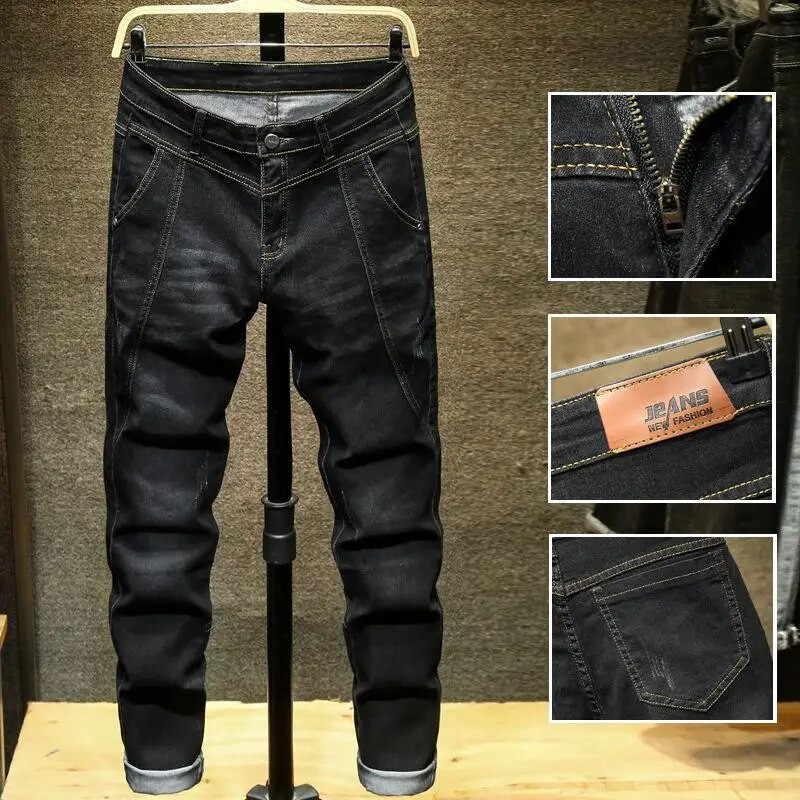 Primăvară Toamnă Nouă țesătură de denim lustruită, subțire, coreeană, bărbați, îmbrăcăminte de stradă, haine de designer, pantaloni de blugi pentru studenți, spălați cowboy