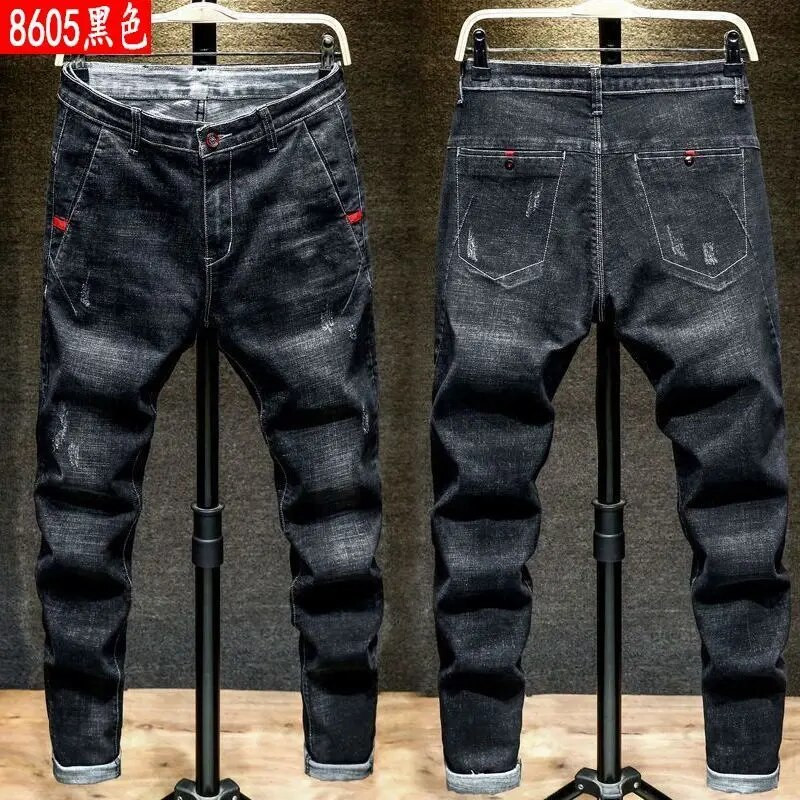 Primăvară Toamnă Nouă țesătură de denim lustruită, subțire, coreeană, bărbați, îmbrăcăminte de stradă, haine de designer, pantaloni de blugi pentru studenți, spălați cowboy