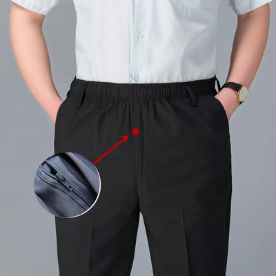 Îmbrăcăminte de stradă la modă pentru bărbați, pantaloni uni, primăvară, vară, subțiri, de afaceri, mărime mare, haine noi pentru bărbați, cu talie elastică, pantaloni casual sport 6XL