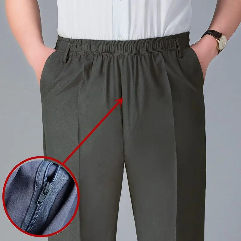 Îmbrăcăminte de stradă la modă pentru bărbați, pantaloni uni, primăvară, vară, subțiri, de afaceri, mărime mare, haine noi pentru bărbați, cu talie elastică, pantaloni casual sport 6XL