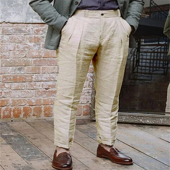 Ανοιξιάτικο φθινόπωρο vintage παντελόνι 2023 Βαμβακερό λινό Ανδρικό casual μονόχρωμο ίσιο φαρδύ παντελόνι για άνδρες Κλασικό σχέδιο παντελόνι παραλίας