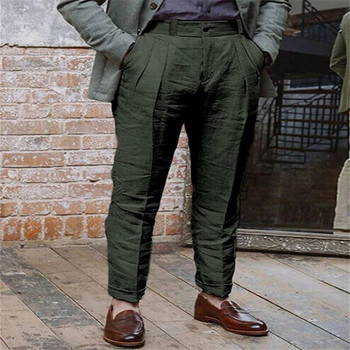 2023 Пролет Есен Винтидж панталони Памучно бельо Мъжки ежедневни едноцветни прави широки панталони за мъже Плажни панталони с класически дизайн