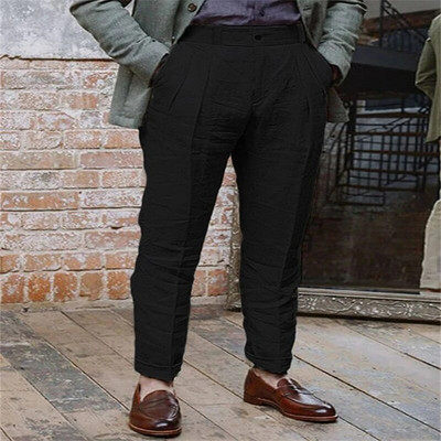 Pánske ležérne jednofarebné rovné voľné nohavice pre mužov s klasickým dizajnom, plážové nohavice z bavlny a ľanu 2023