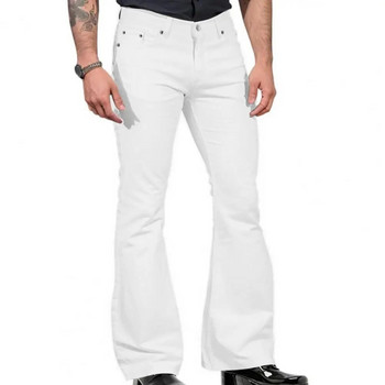 Ретро вдъхновени клоширани панталони Мъжки ретро дънки с камбанка Широки крачоли Едноцветни еластични тънки кройки със средна височина за модни