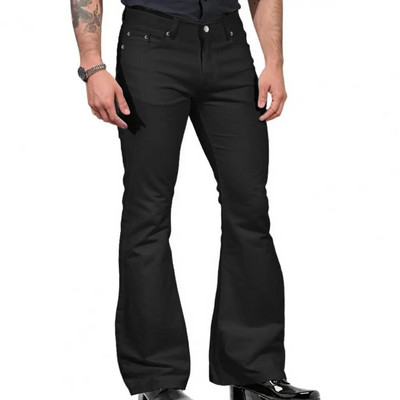 Pantaloni evazați de inspirație retro pentru bărbați, vintage, cu fundul clopot, blugi cu picioare largi, culoare uni, elastici, slim fit, talie mijlocie, pentru la modă