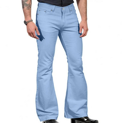 Pantaloni evazați de inspirație retro pentru bărbați, vintage, cu fundul clopot, blugi cu picioare largi, culoare uni, elastici, slim fit, talie mijlocie, pentru la modă