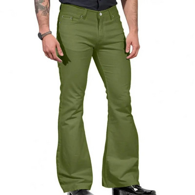 Pantaloni evazați de inspirație retro pentru bărbați, vintage, cu fundul clopot, blugi cu picioare largi, culoare uni, elastici, slim fit, talie mijlocie, pentru la modă