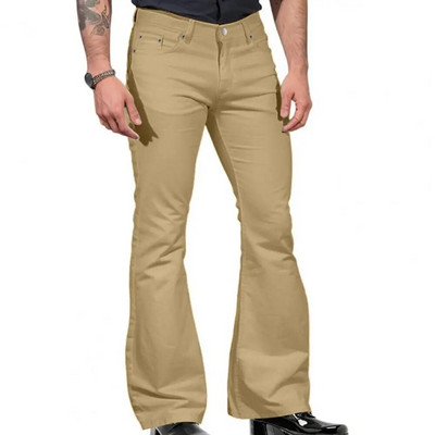 Pantaloni evazați de inspirație retro pentru bărbați, vintage, cu fundul clopot, blugi cu picioare largi, culoare uni, elastici, slim fit, talie mijlocie, pentru la modă